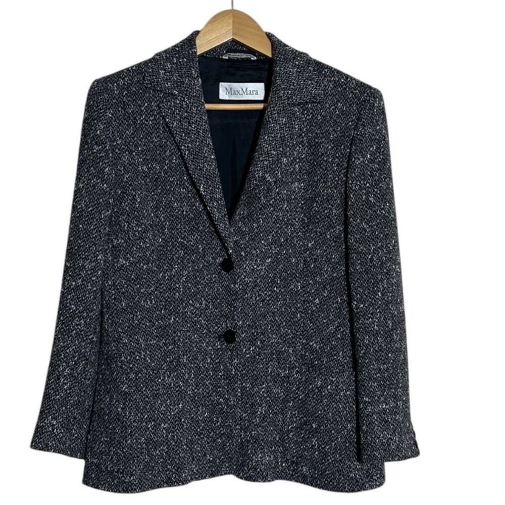 Max Mara Womens Wool Blend Blazer Size L Classic Tweed Old Money Office Timeless